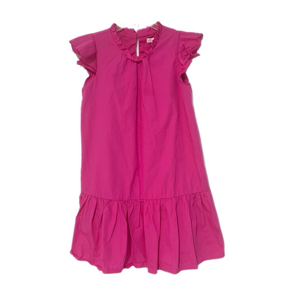 Gianni Bini GB Girls Hot Pink Dress Size 8-10 Lined 100% Cotton Ruffle Hem Sleev